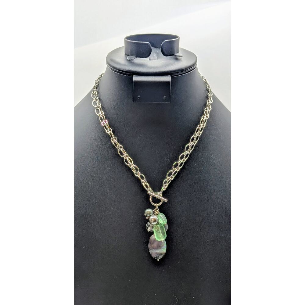 Lia Sophia Toggle Front Double Strand Silver Tone 'Pistachio' Cluster Necklace